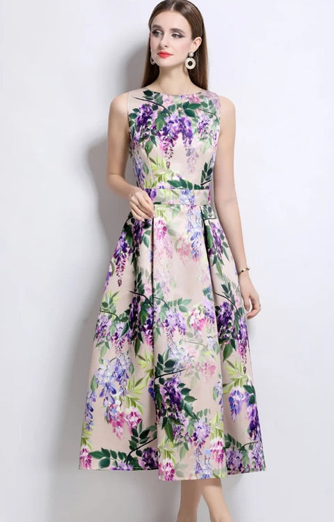 New Flower Print Casual Sleeveless Long Dress CODE: KAR4740