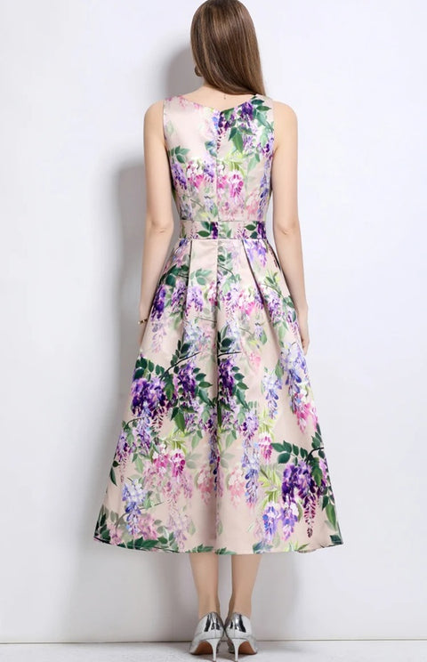 New Flower Print Casual Sleeveless Long Dress CODE: KAR4740
