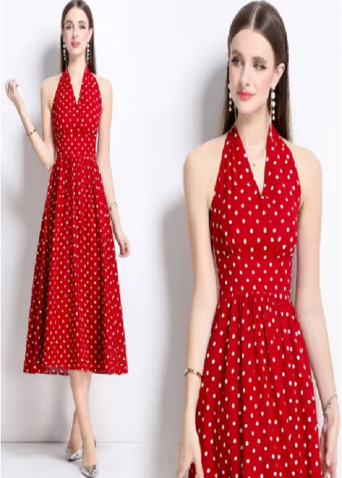 Summer New Polka Dot Neck V-neck Dress CODE: KAR4745