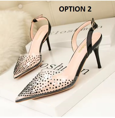 New Simple Pointed Shallow Mouth Transparent rhinestone High Heels CODE: KAR4747