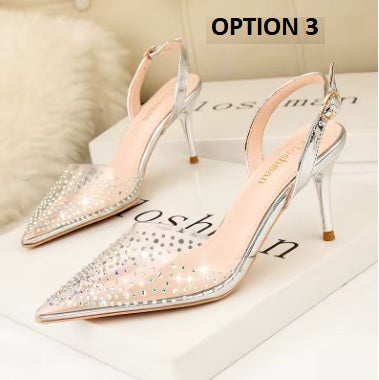 New Simple Pointed Shallow Mouth Transparent rhinestone High Heels CODE: KAR4747