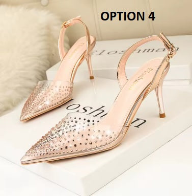New Simple Pointed Shallow Mouth Transparent rhinestone High Heels CODE: KAR4747