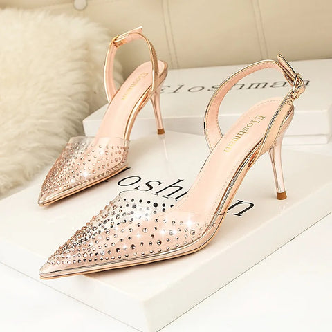 New Simple Pointed Shallow Mouth Transparent rhinestone High Heels CODE: KAR4747
