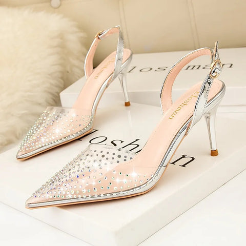 New Simple Pointed Shallow Mouth Transparent rhinestone High Heels CODE: KAR4747