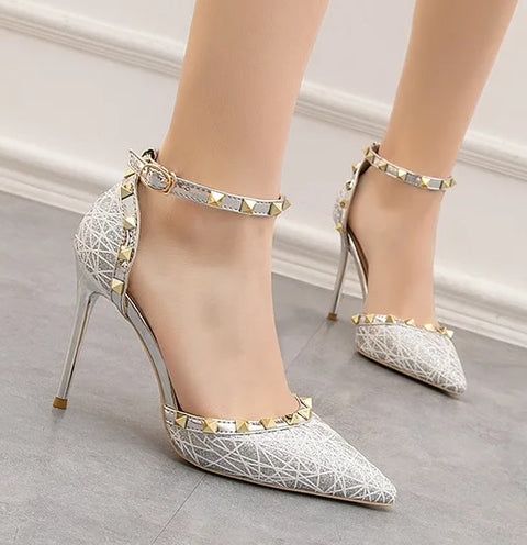 New Shallow Pointed Hollow Riveted High Heels Sandals CODE: KAR4749