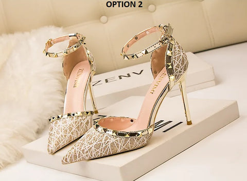 New Shallow Pointed Hollow Riveted High Heels Sandals CODE: KAR4749