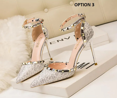New Shallow Pointed Hollow Riveted High Heels Sandals CODE: KAR4749
