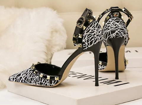 New Shallow Pointed Hollow Riveted High Heels Sandals CODE: KAR4749