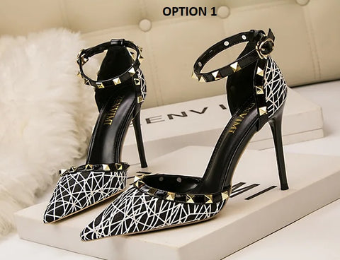 New Shallow Pointed Hollow Riveted High Heels Sandals CODE: KAR4749