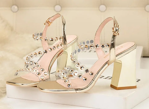 Summer New Rivet Band Party Chunky Shiny High Heels Sandals CODE: KAR4751