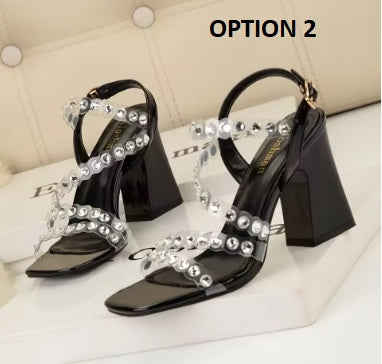 Summer New Rivet Band Party Chunky Shiny High Heels Sandals CODE: KAR4751