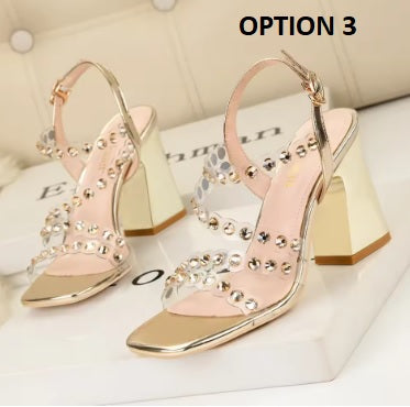 Summer New Rivet Band Party Chunky Shiny High Heels Sandals CODE: KAR4751