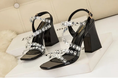 Summer New Rivet Band Party Chunky Shiny High Heels Sandals CODE: KAR4751