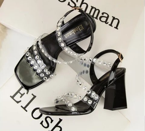 Summer New Rivet Band Party Chunky Shiny High Heels Sandals CODE: KAR4751