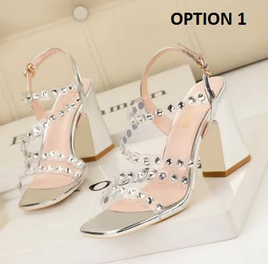 Summer New Rivet Band Party Chunky Shiny High Heels Sandals CODE: KAR4751