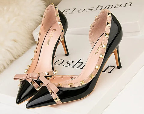 New Sweet Bowknot Hollow Shallow Pumps Party Pointed Toe High Heels CODE: KAR4754