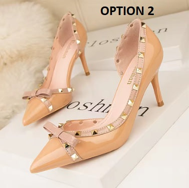 New Sweet Bowknot Hollow Shallow Pumps Party Pointed Toe High Heels CODE: KAR4754