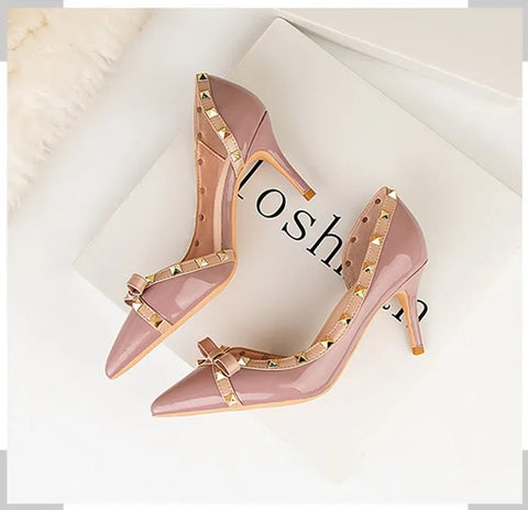 New Sweet Bowknot Hollow Shallow Pumps Party Pointed Toe High Heels CODE: KAR4754