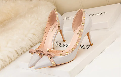 New Sweet Bowknot Hollow Shallow Pumps Party Pointed Toe High Heels CODE: KAR4754