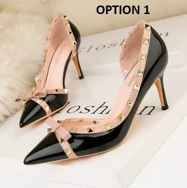 New Sweet Bowknot Hollow Shallow Pumps Party Pointed Toe High Heels CODE: KAR4754