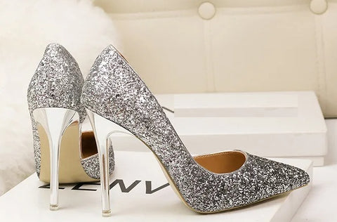 New pointed toe shallow side sequin wedding high-heeled Sandal CODE: KAR4756