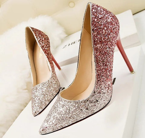 New pointed toe shallow side sequin wedding high-heeled Sandal CODE: KAR4756