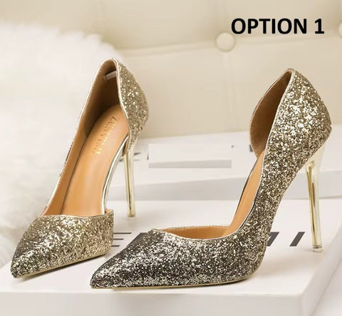 New pointed toe shallow side sequin wedding high-heeled Sandal CODE: KAR4756