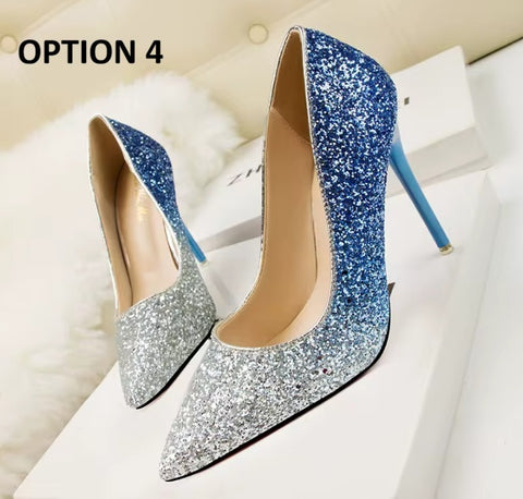 New pointed toe shallow side sequin wedding high-heeled Sandal CODE: KAR4756