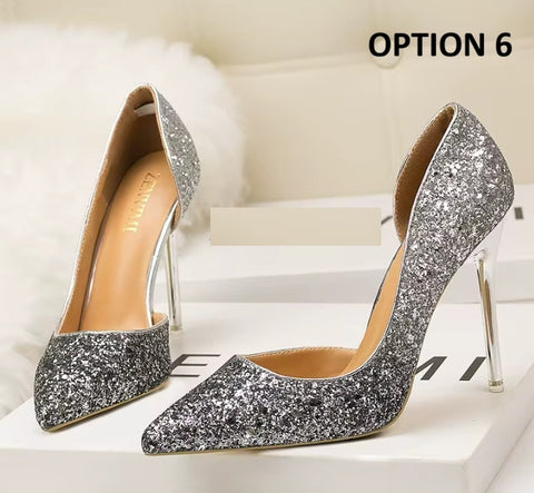 New pointed toe shallow side sequin wedding high-heeled Sandal CODE: KAR4756