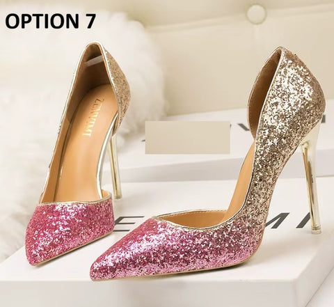 New pointed toe shallow side sequin wedding high-heeled Sandal CODE: KAR4756