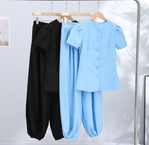 New O-neck Puff Sleeve Shirt & Loose Lantern Commute Set CODE: KAR4762