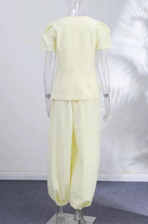 New O-neck Puff Sleeve Shirt & Loose Lantern Commute Set CODE: KAR4762