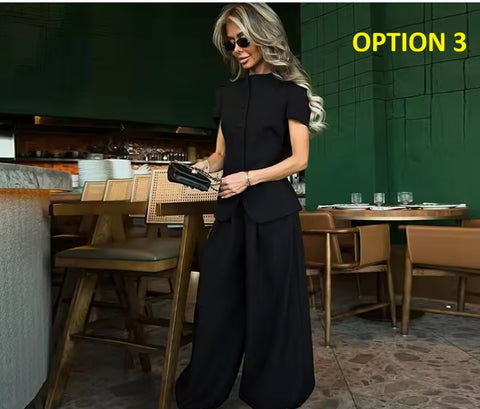 New O-neck Puff Sleeve Shirt & Loose Lantern Commute Set CODE: KAR4762