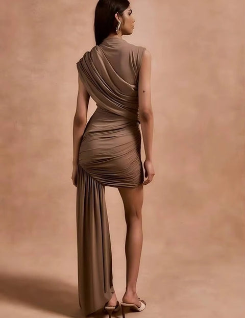 New Irregular Round Neck Ruched Sleeveless High Waist Mini Dress CODE: KAR4765