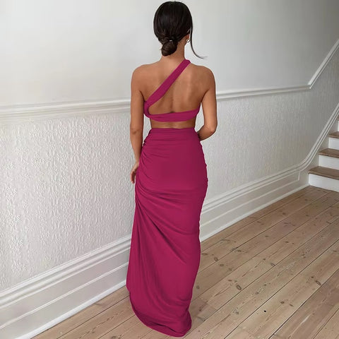 New Fashion Summer Strap Spit Crop Top Side Slit Slim Long Skirt 2 Pieces Set CODE: KAR4766