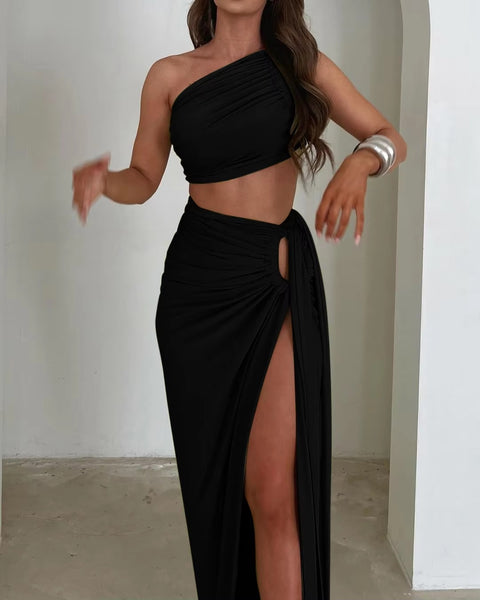 New Fashion Summer Strap Spit Crop Top Side Slit Slim Long Skirt 2 Pieces Set CODE: KAR4766
