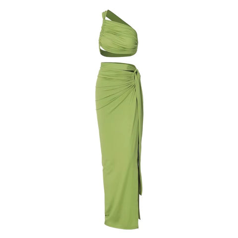 New Fashion Summer Strap Spit Crop Top Side Slit Slim Long Skirt 2 Pieces Set CODE: KAR4766