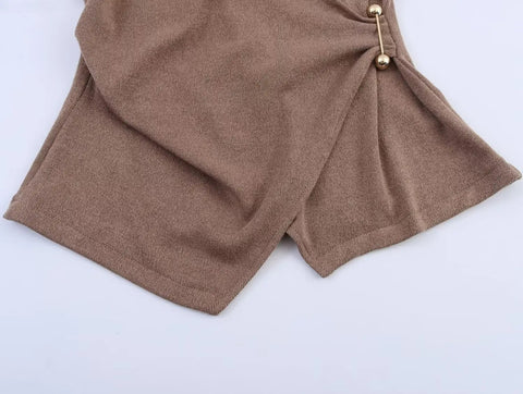 New Style O-Neck Short Top+Loose Zipper Wide-leg Pleated Pants Suit CODE: KAR4769