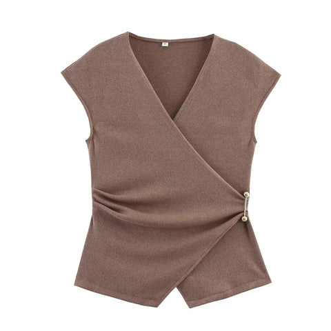 New Style O-Neck Short Top+Loose Zipper Wide-leg Pleated Pants Suit CODE: KAR4769