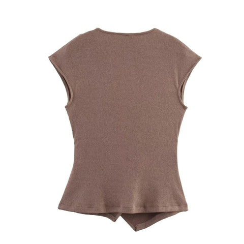 New Style O-Neck Short Top+Loose Zipper Wide-leg Pleated Pants Suit CODE: KAR4769