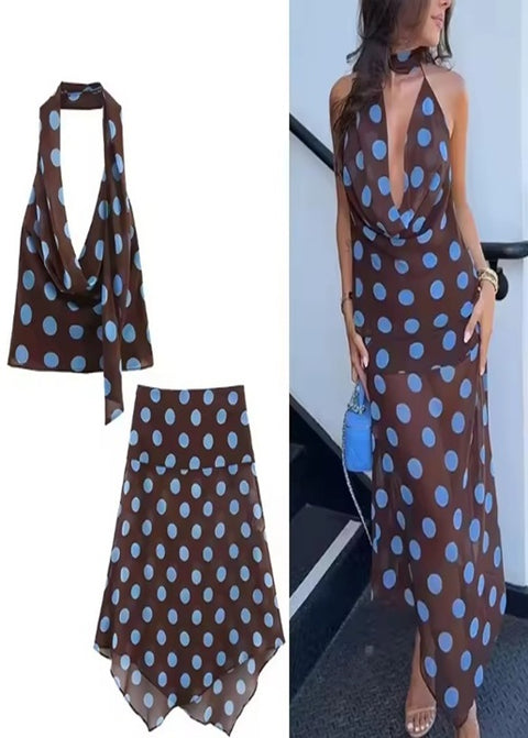 NEW SCARF POLKA DOT HALTER SEXY TOP AND SKIRT CODE: KAR4772