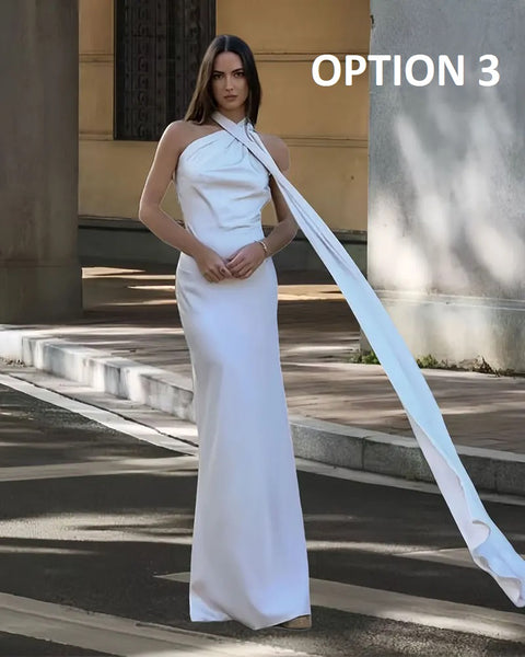New Off Shoulder Satin Ribbon Halter Maxi Long Dress CODE: KAR4773