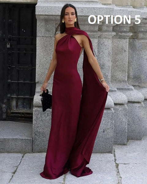 New Off Shoulder Satin Ribbon Halter Maxi Long Dress CODE: KAR4773