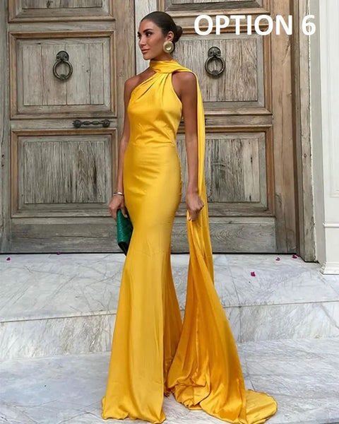 New Off Shoulder Satin Ribbon Halter Maxi Long Dress CODE: KAR4773