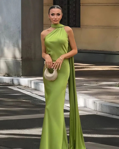 New Off Shoulder Satin Ribbon Halter Maxi Long Dress CODE: KAR4773