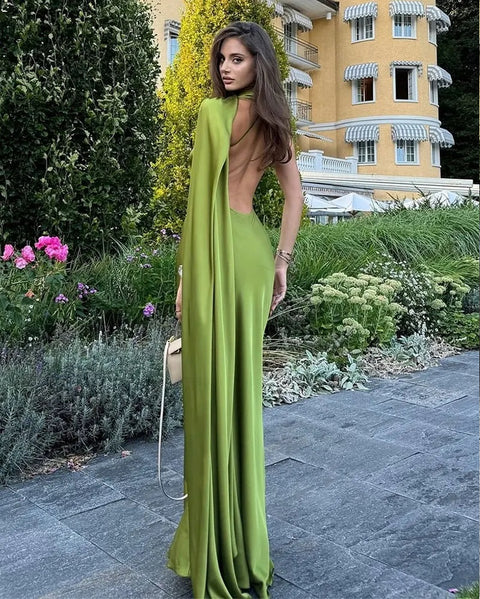 New Off Shoulder Satin Ribbon Halter Maxi Long Dress CODE: KAR4773