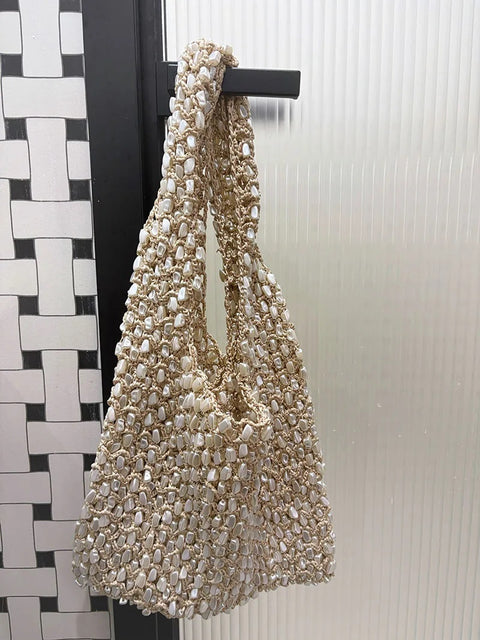 New Fashion Versatile Gloss Pearl White Beading Handheld Bag  CODE: KAR4777
