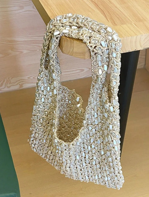 New Fashion Versatile Gloss Pearl White Beading Handheld Bag  CODE: KAR4777
