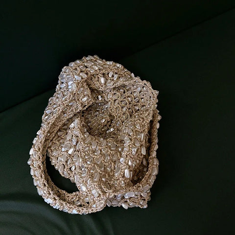 New Fashion Versatile Gloss Pearl White Beading Handheld Bag  CODE: KAR4777