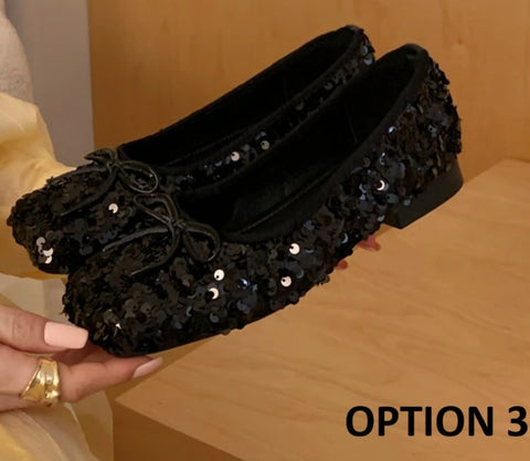 New Shiny Sequined Ballet Round Toe Flat Shoes CODE: KAR4784